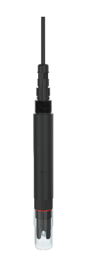 SIGNUX COA01 integrated conductivity transmitter on a white background: slim black body with a cable gland on top and the electrode at the tip