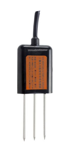 HEC25 probe on a white background: a black rectangular body with an orange label and three steel prongs
